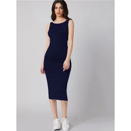 BAESD Solid Round Neck Sleeveless Bodycon Midi Dress-picture-10