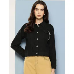 BAESD Spread Collar Cotton Crop Denim Jacket-picture-12