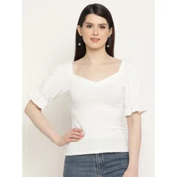 BAESD Sweetheart Neck Puff Sleeve Ribbed Top-picture-19