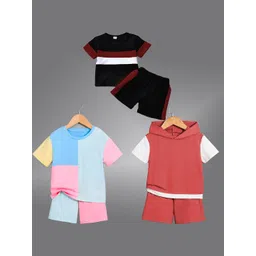 BAESD Unisex Kids Blue & Brown Colourblocked T-shirt with Shorts-picture-26