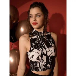 BAESD Women Abstract Printed High Neck Crop Top image 2