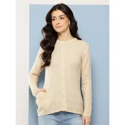 BAESD Women Cable Knit Self Design Woollen Cardigan Sweater-picture-30