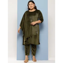 BAESD Women Embroidered Regular Velvet Kurta with Trousers & With Dupatta-picture-34