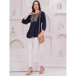 BAESD Women Embroidered Round Neck Puff Sleeves Top-picture-11