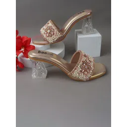 BAESD Women Ethnic - Embellished Square Toe Open Back Party Block Sandals-picture-25