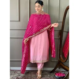 BAESD Women Ethnic Motifs Embroidered Regular Kurti with Trousers & With Dupatta-image-6