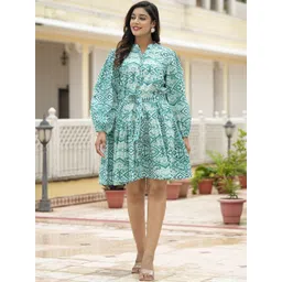 BAESD Women Ethnic Motifs Print Cotton Fit & Flare Dress-image-49