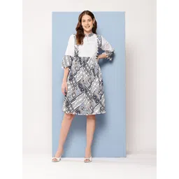 BAESD Women Ethnic Motifs Printed Bell Sleeve Net Fit & Flare Dress-image-42