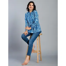 BAESD Women Ethnic Motifs Printed Cotton Mandarin Collar Top-image-12