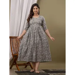 BAESD Women Ethnic Motifs Printed Gathered Or Pleated Maternity Midi Dress-picture-35