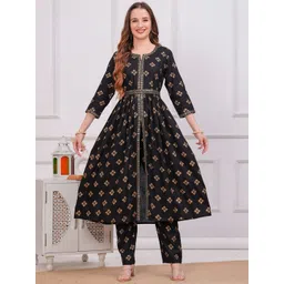 BAESD Women Ethnic Motifs Printed Regular Mirror Work Kurta with Trousers-image-36