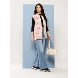 BAESD Women Ethnic Motifs Self Design Embellished Woollen Cardigan Sweater-image-0