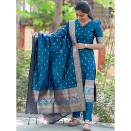 BAESD Women Ethnic Motifs Woven Design Kurta with Churidar & Dupatta-picture-21