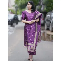 BAESD Women Ethnic Motifs Woven Design Regular Kurta with Trousers & Dupatta-picture-13