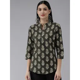 BAESD Women Ethnic Print Mandarin Collar Cotton Top-picture-13