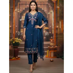 BAESD Women Floral Embroidered Kurta with Trousers & Dupatta-picture-18