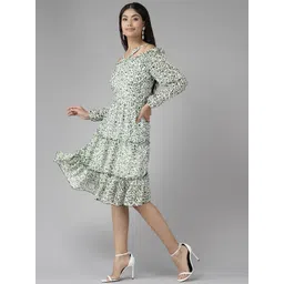 BAESD Women Floral Print Off-Shoulder Puff Sleeve Fit & Flare Dress-picture-11