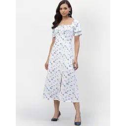 BAESD Women Floral Print Puff Sleeve Crepe A-Line Midi Dress-picture-16