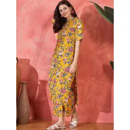 BAESD Women Floral Printed Regular Pure Cotton Kurta with Trousers-picture-36