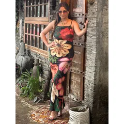 BAESD Women Floral Printed Shoulder Straps Bodycon Dress-picture-36