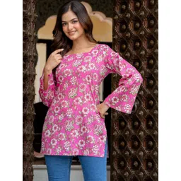 BAESD Women Floral Printed Tie-Ups Flared Sleeve Cotton A-Line Longline Top-picture-23