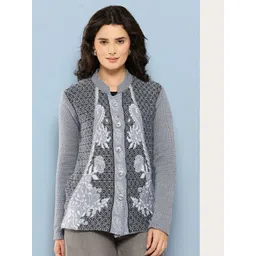 BAESD Women Floral Self Design Woollen Round Neck Cardigan-picture-36