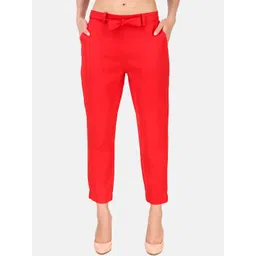 BAESD Women High-Rise Cotton Trousers With Belt-image-40