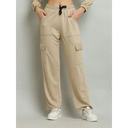 BAESD Women High-Rise Pocket Detailing Cotton Cargos Regular Fit Trousers-image-13