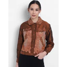 BAESD Women Lace Up Detailed Embellished Silk Tailored Jacket-picture-31