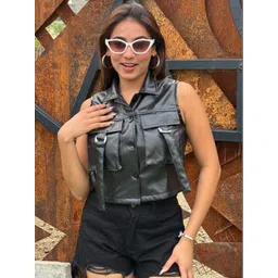 BAESD Women Leather Crop Bomber Jacket-picture-40