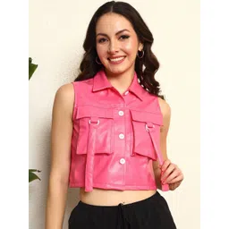 BAESD Women Leather Lightweight Crop Bomber Jacket-picture-28