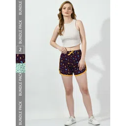 BAESD Women Pack Of 2 Conversational Printed High-Rise Regular Shorts-image-12