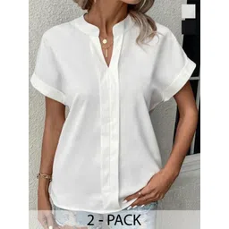 BAESD Women Pack Of 2 Mandarin Collar Shirt Western Style Top-picture-13