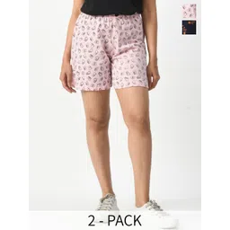 BAESD Women Pack of 2 Printed High Rise Pure Cotton Shorts-picture-29