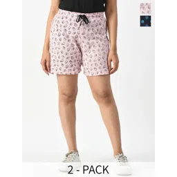 BAESD Women Pack of 2 Printed High Rise Pure Cotton Shorts-picture-30