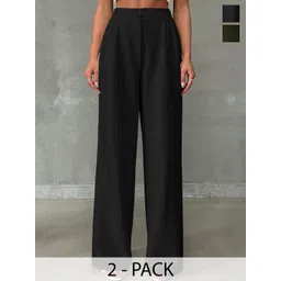 BAESD Women Pack of 2 Relaxed Straight Leg High-Rise Non Iron Trousers-picture-32