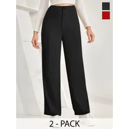 BAESD Women Pack of 2 Relaxed Straight Leg High-Rise Non Iron Trousers-picture-33