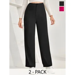 BAESD Women Pack Of 2 Relaxed Straight Leg High-Rise Non Iron Trousers-picture-35