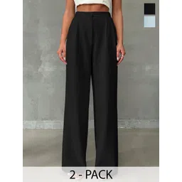 BAESD Women Pack of 2 Relaxed Straight Leg High-Rise Non Iron Trousers-picture-37