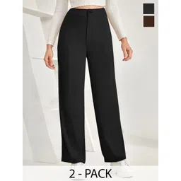 BAESD Women Pack of 2 Relaxed Straight Leg High-Rise Non Iron Trousers-picture-38