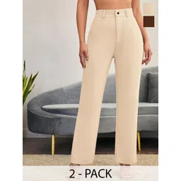 BAESD Women Pack of 2 Relaxed Straight Leg High-Rise Trousers-picture-39