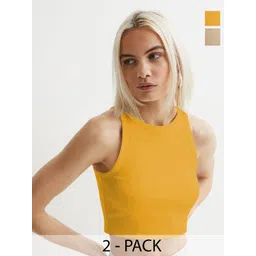 BAESD Women Pack Of 2 Ribbed Round Neck Crop Tank Top-picture-13