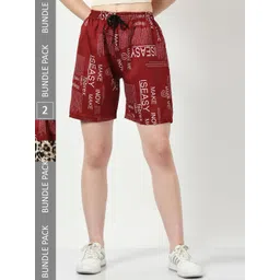 BAESD Women Pack Of 2 Typography Printed High-Rise Cotton Shorts image 1