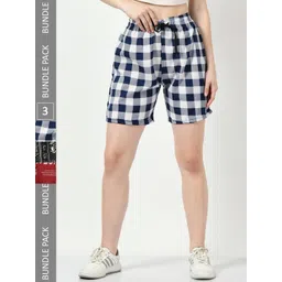 BAESD Women Pack Of 3 Checked High-Rise Regular Shorts-picture-21
