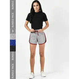 BAESD Women Pack Of 3 Conversational Printed High-Rise Pure Cotton Regular Shorts-image-49