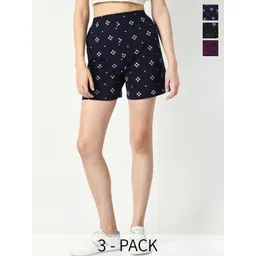 BAESD Women Pack Of 3 Printed High-Rise Pure Cotton Shorts-picture-33