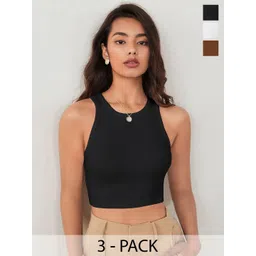 BAESD Women Pack of 3 Solid Sleeveless Tank Crop Top-picture-16