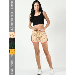 BAESD Women Pack of 4 Conversational Printed High-Rise Pure Cotton Regular Shorts-image-26