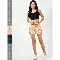 BAESD Women Pack of 4 Conversational Printed High-Rise Pure Cotton Regular Shorts-image-48