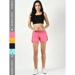 BAESD Women Pack of 4 Conversational Printed High-Rise Pure Cotton Regular Shorts-image-17